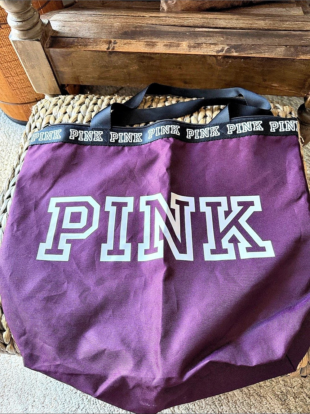 Victoria's Secret PINK Campus Tote Purple & Black Good